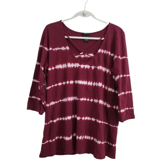 Torrid Blouse‎ 1X Red Tie Dye Strappy Neck Tee Short Sleeve Super Soft Top - Picture 1 of 8